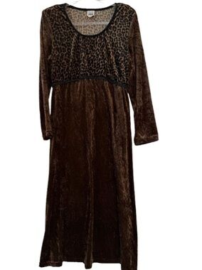 Vintage Maternity Maxi Dress Velveteen Leopard Print Size L
